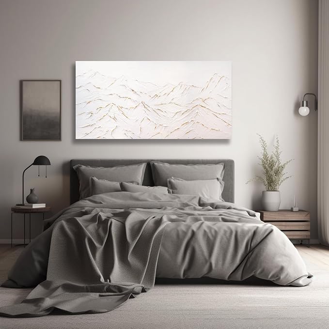 Belmrxne Mountain Wall Art White Wall Decor Minimalist Canvas Painting Abstract Nature Artwork for Living Room Bedroom Dining Room Office Home Decor 20x40 Inch