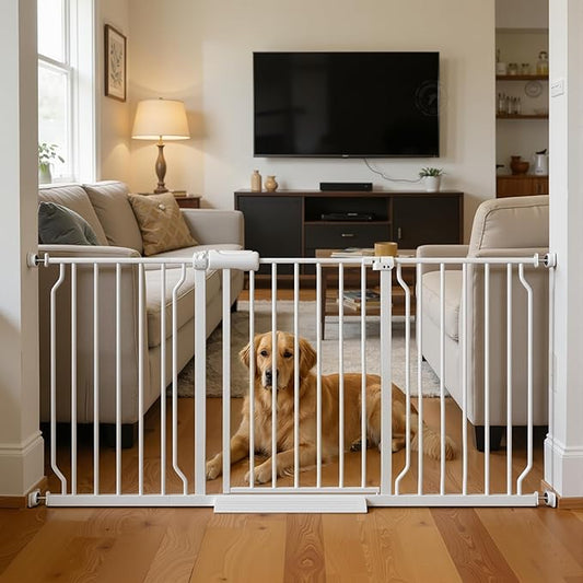 57.5-62" Extra Wide Baby Gate for Doorways,30" Tall Double Lock Mechanism Metal Dog Gate Pressure Mount，Automatic Closing Child Safety Gate,White