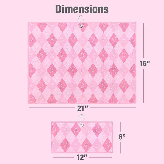 Microfiber Golf Towels for Golf Bags & Carts - Premium Weave Waffle & Ball Towels with Carabiner Clip, Essential Accessories for Men, Women, and Kids Golfer Gifts, Set of 2 (Argyle)