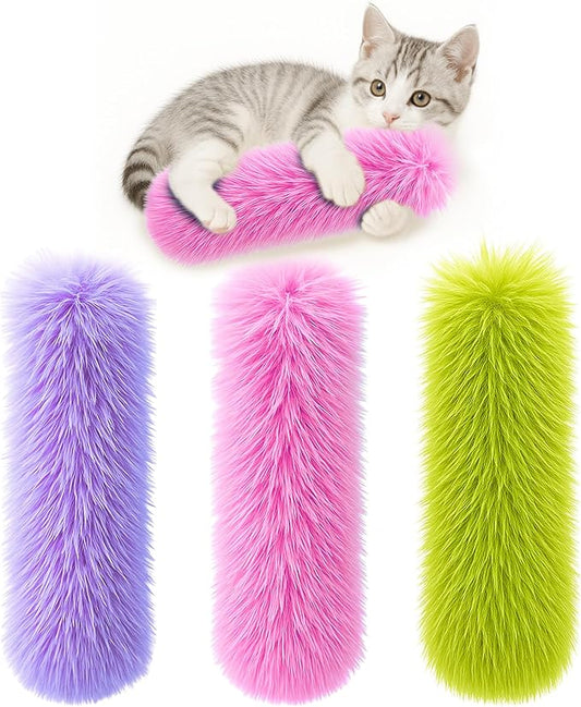 3 Pack Cat Pillow Toys with Catnip, Soft Plush Crinkle Cat Kicker Toys, Interactive Indoor Kitten Chew Toys for Kitty Exercise, Catnip Toys, Promotes Self Play for All Breeds