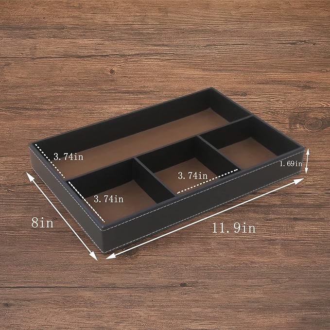 Desktop Storage Organizer, Nightstand or Dresser Organizer, Valet Tray, Entry Table Organizer, Modern bedside Box,PU Leather Drawer Storage Organizer Decorative Trays.