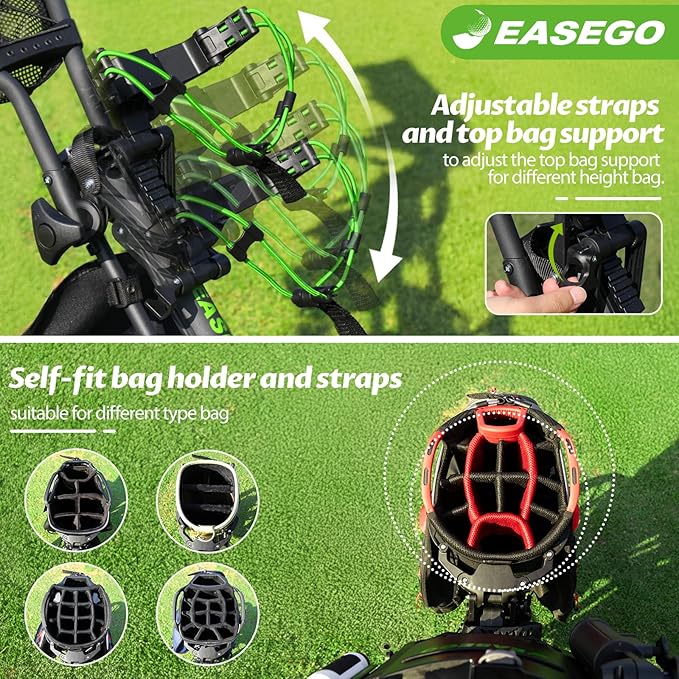 Golf Push Cart 3 Wheel : Golf Bag Cart Foldable with Phone Holder/Cup/Umbrella Holder Compact Golf Pull Carts Quick Fold Golf Caddy Push Carts with Large Wheelbase for Different Terrain