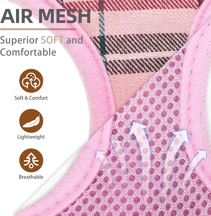 PUPTECK Soft Mesh Dog Harness and Leash Set Pet Puppy Cat Comfort Padded Vest No Pull Harnesses, Old Pink, XXS
