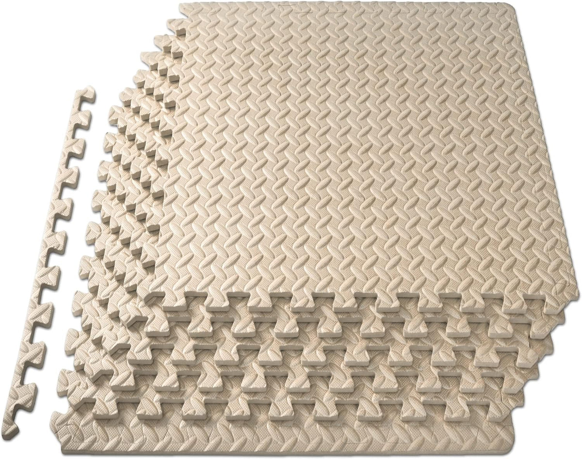 ProsourceFit Puzzle Exercise Mat - EVA Interlocking Foam Tiles for Home Gym | Cream, 24" x 24" x ½" - 6 Tiles