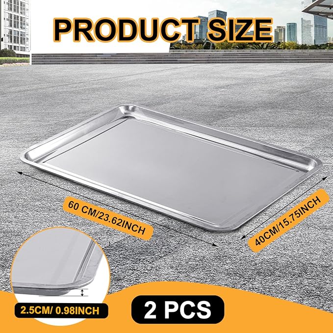 2 Pcs Stainless Steel Oil Drip Pan for Under Car 23.6 x 15.8 Inch Automotive Oil Change Pan Silver Rust Resistant Motorcycle Drip Tray Replacement Tray for Garage Floor