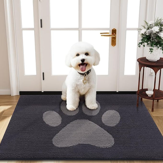 Buganda Dog Door Mat for Muddy Paws, Absorbent Dirt Trapper Non Slip Indoor Doormats, Washable Low-Profile Mat for Mud Dogs, Entryway Carpet for Inside Floor (40x32 Inches, Dark Grey)