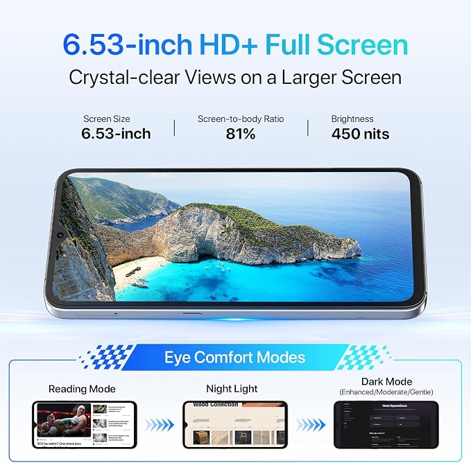 UMIDIGI A11 Unlocked Cell Phones, 6.53" HD+ Full Screen Smartphone, 4+128GB Expandable 256GB 5150mAh High Capacity Battery Android 11, Dual SIM 4G Volte