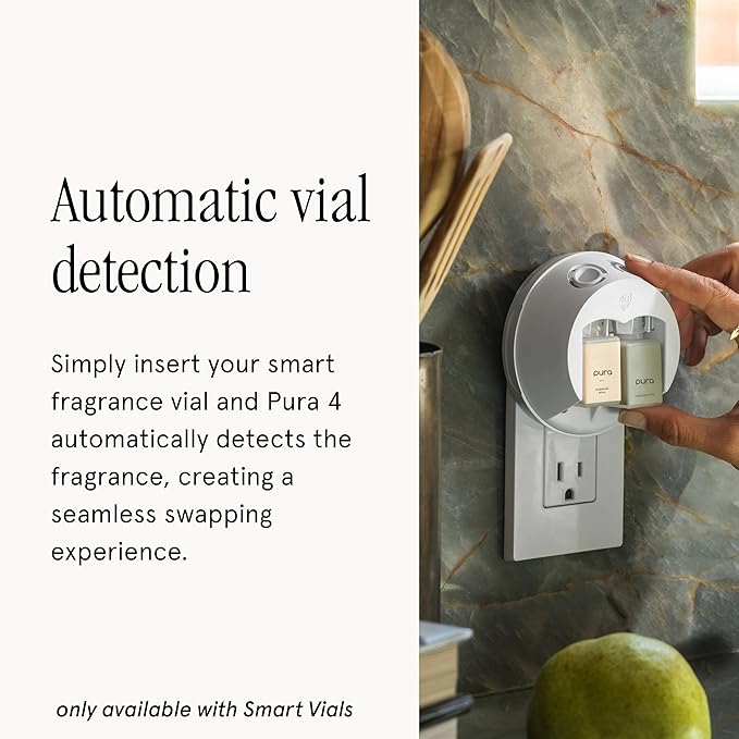 Pura Smart Home Fragrance Device Starter Set - Pura 4 - Scent Diffuser for Home - Includes Fragrance Aroma Diffuser - Square Box, Dew and Salt Scent Refills