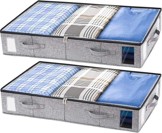 combocube 2 Pack Under Bed Storage Containers, Stackable Closet Organizers and Storage Bins with Sturdy Support, Foldable Underbed Clothes Storage Box for Blanket, Comforter, Sweater, Pillows, Shoes