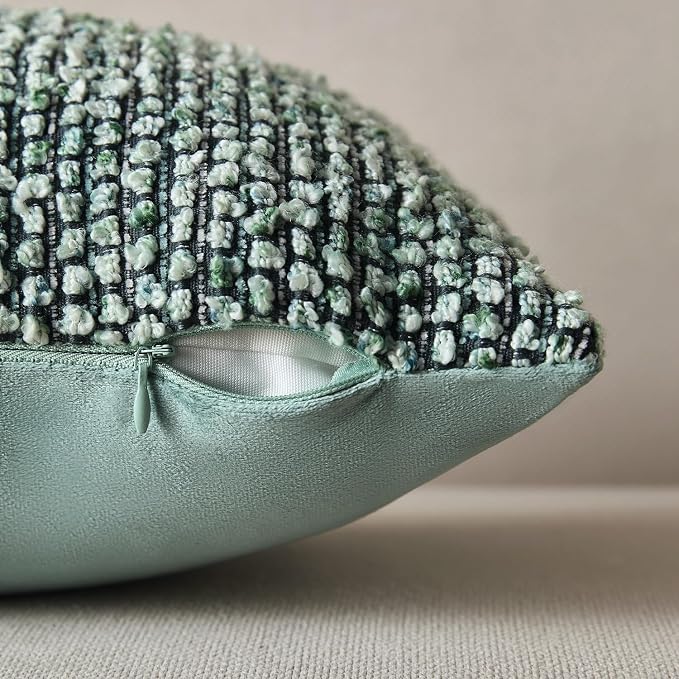 Allorry Soft Wool Decorative Throw Pillow Covers 16x16 Green SY011D16 | Cozy Soft Touch,Neutral Textured Boho Cushion Covers for Modern Farmhouse Sofa Bedroom Living Room Decor