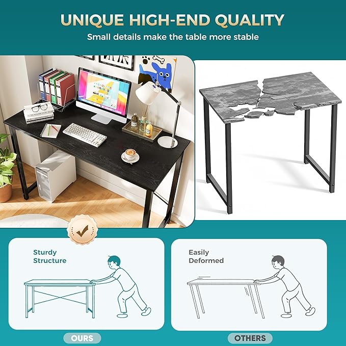 OLIXIS 44 Inch Computer Office Desk for Small Spaces, Writing Gaming Work Desk Modern Study Table with Metal Frame Home Bedroom, Black | Metal Frame, Writing Gaming Work, Home Bedroom, Easy Assembly, Sturdy Design, Black