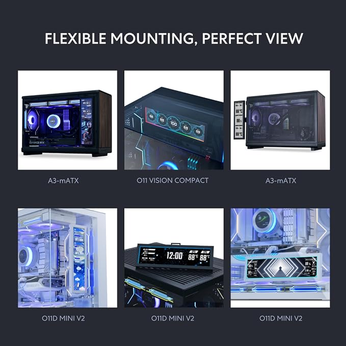 Lian Li 8.8" Universal Screen for PC - Adjustable Mounting for Any Computer Setup - Customizable ARGB Frame - PC Temperature Display Panel - LCD Screen Display - Mini Monitor - SM088W (US88 v1 White)