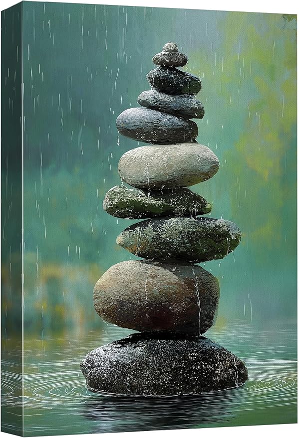 wall26 Canvas Print Wall Art Colorful Stacked Pebbles Vertical Zen Balance Photography Realism Rustic Colorful Multicolor for Living Room, Bedroom, Bathroom - 32"x48"