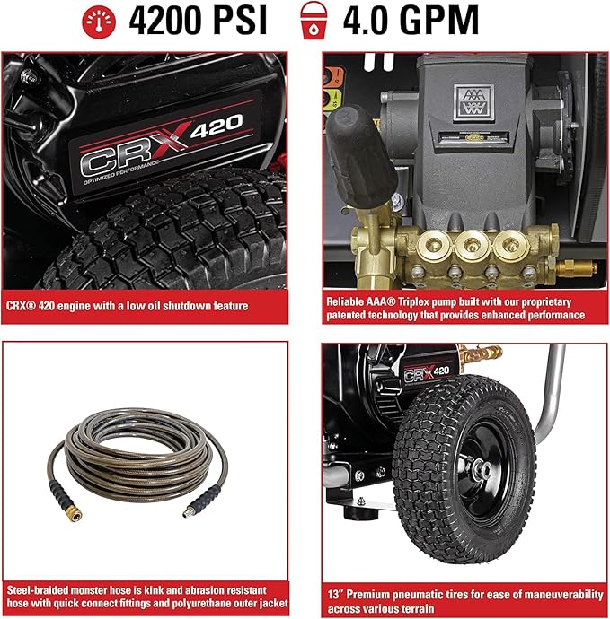 Simpson Cleaning 4400 PSI Gas Pressure Washer, 4.0 GPM Power Washer for Commercial Use, CRX Engine, 50-Foot Steel-Braided Hose, Water Blaster, 49-State (WB60824)