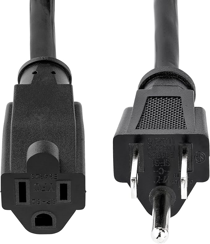 StarTech.com 10ft (3m) Heavy Duty Extension Cord, NEMA 5-15R to NEMA 5-15P Black Extension Cord, 15A 125V, 14AWG, Heavy Gauge Power Extension Cable, Heavy Duty AC Power Cord, UL Listed (PAC1011410)