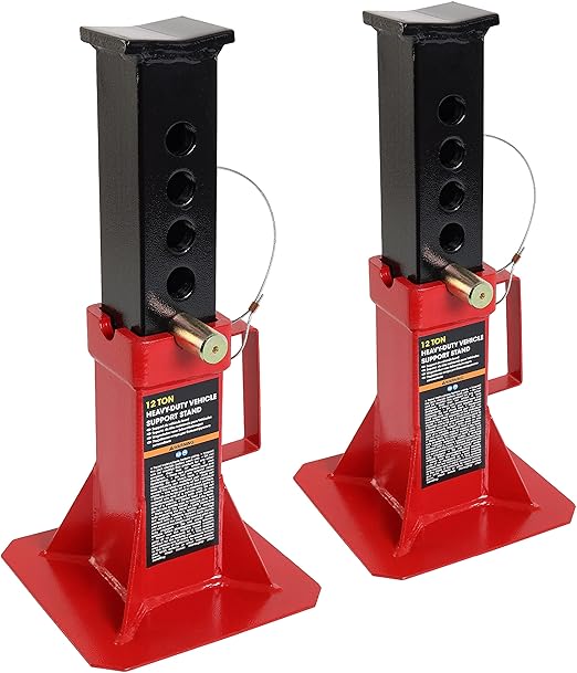 TCE ATZ120005U Torin Heavy Duty Car Jack Stand with Lock, 12 Ton (26,400 lb) Capacity, Red, 1 Pair