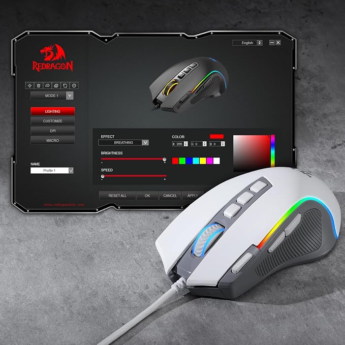 Redragon M612 Wired RGB Optical Gaming Mouse 8000 DPI Remapping Keys | Stable Lag-Free Connection, Redefine Keybinding Macro, Rapid-Fire Side Clicker, Vibing Backlight