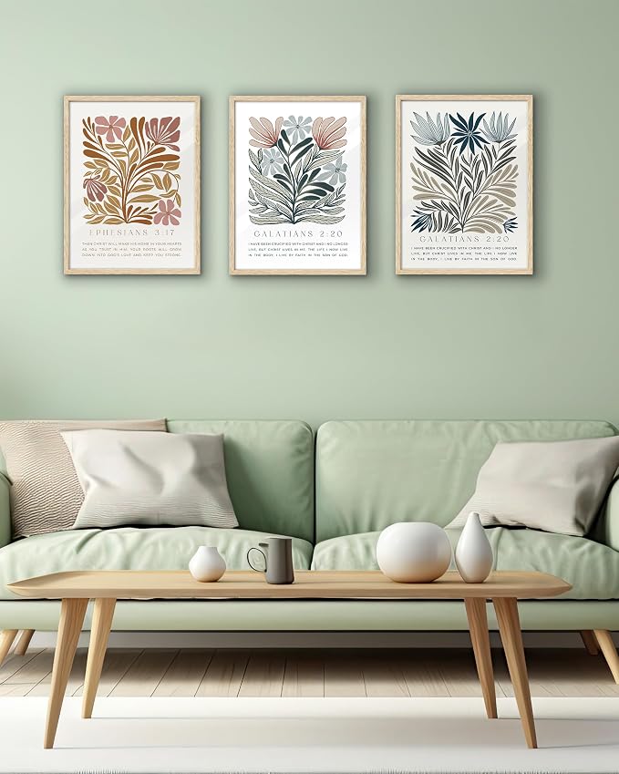 EcoHest 12x16 in Ephesians 3:17 Abstract Floral Framed Christian Wall Art | Natural Oak Wood Frame with Canvas Wall Art, Scripture Bible Verse Wall Decor for Bedroom, Living Room, Office, Church, 1Pack
