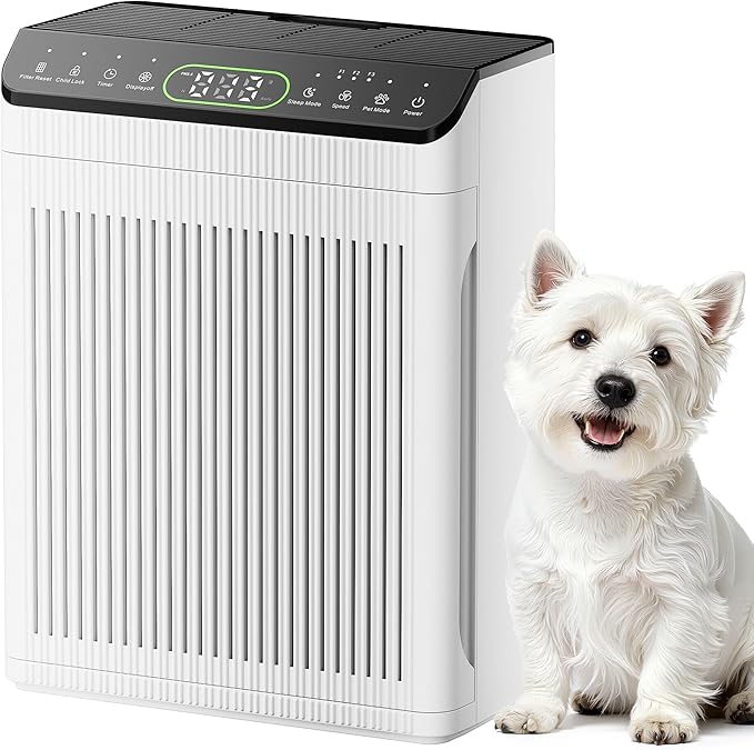 Air Purifiers for Home Large Room, Air Purifier up to 2200sq.ft, PM2.5 Air Quality Display, Sleep Mode with Fragrance for Smoke Dust Odors, ET066, White, 1Pack+3Modes