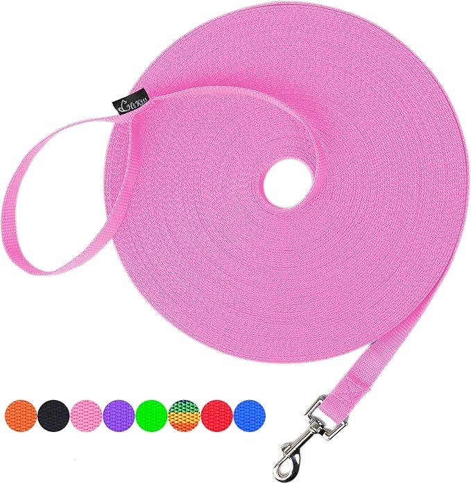 Hi Kiss Dog/Puppy Obedience Recall Training Agility Lead - 15ft 20ft 30ft 50ft 100ft Training Leash - Great for Training, Play, Camping, or Backyard - Pink 15ft