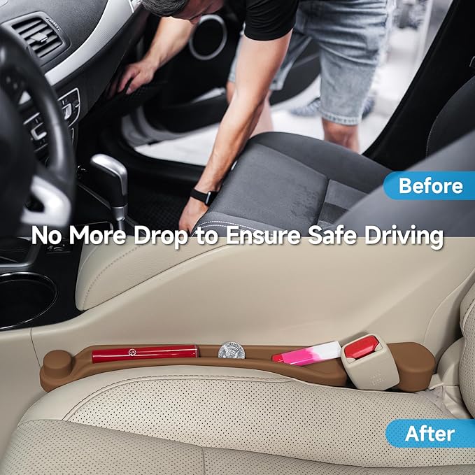 Car Seat Gap Filler Set of 2, 3IN1 Seat Side Gap Filler Plug with Storage Slot & Hook Function, Soft Foam Universal Fit Car SUV Truck Fill Gap Between Seats Console Organizer���Narrow Mocha Brown ���
