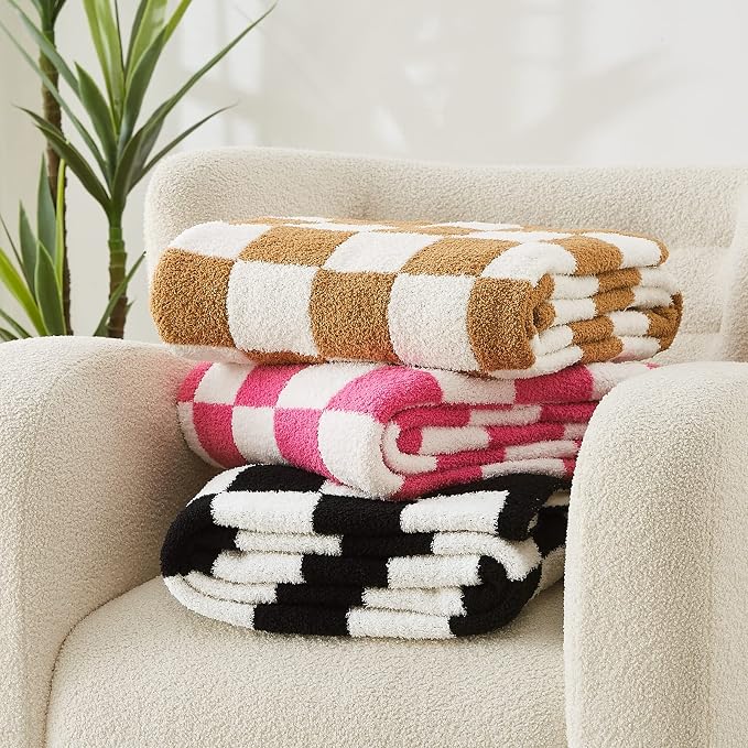 Soft Checkered Throw Blanket for Couch-Cozy Warm Knitted Blankets | Lightweight Warm Fluffy Decor for Women, Mom, Her & Girls, Sofa, Chair, Bed, 50x60in,Burnt Orange