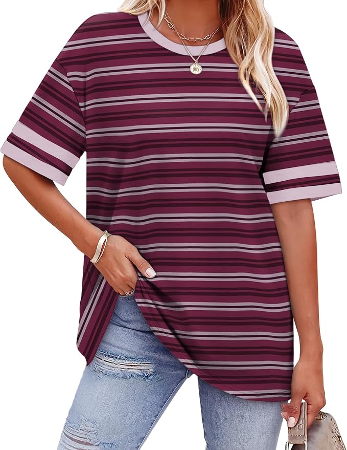 WIHOLL Womens T Shirts Loose Fit Short Sleeve Tees Crew Neck Color Block Summer Tops 2026 Fashion