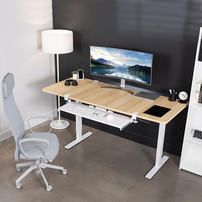 VIVO White Extra Large 34 x 11 in Under Desk Keyboard Tray, MOUNT-KB15EW | Keyboard Tray for Typing, Slide Out Platform, Extra Sturdy C-Clamp Mount System, Computer Drawer, Black Frame