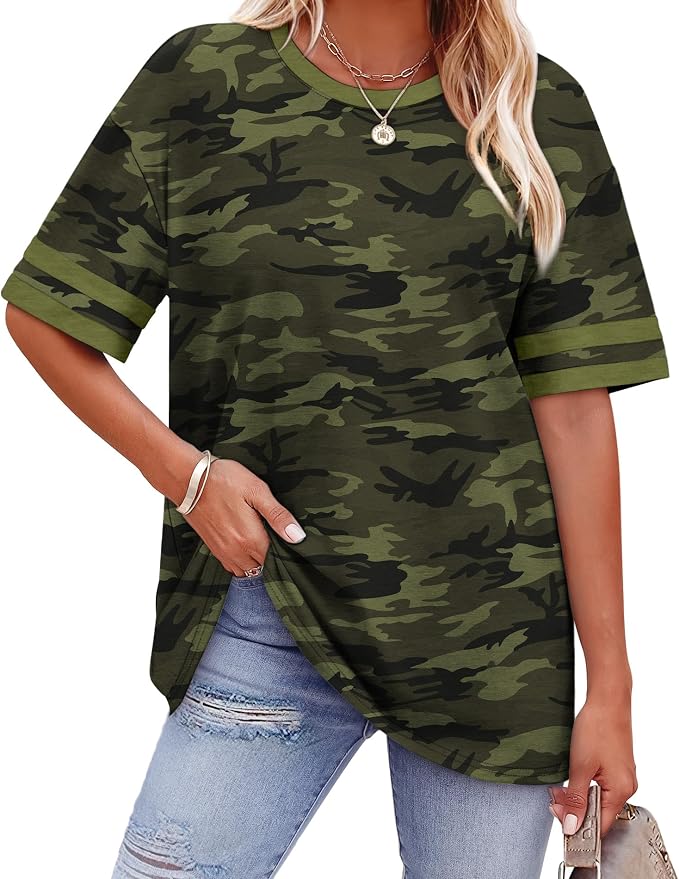 WIHOLL Womens T Shirts Loose Fit Short Sleeve Tees Crew Neck Color Block Summer Tops 2026 Fashion