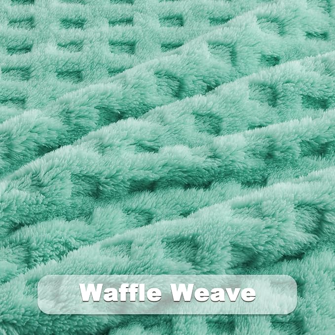 NEWCOSPLAY 3D Waffle Checkered Flannel Twin Blanket, Aqua, 60"x80" | Super Soft Cute Lightweight Decorative Premium Silky Fleece Blanket for Couch Sofa Bed, Gift for Women Men, All Season Use