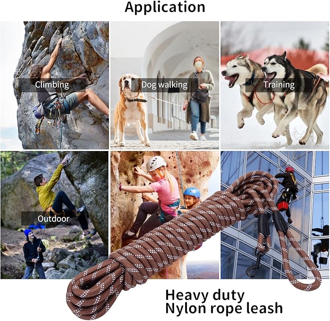 Long Dog Leash for Training 30Ft-Reflective Nylon Rope with Swivel Hook-Recall Agility Lead for Large Small Medium Dogs Outside Walking Hiking-Brown Diam 1/2"
