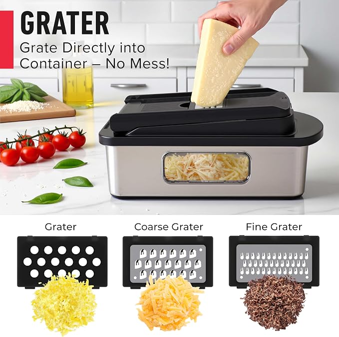 MUELLER HOME Pro-Series 10-in-1 Stainless Steel Multi Vegetable Chopper | 8 Blade Mandoline Slicer, Kitchen Tools and Gadgets, Food and Veggie Chopper, Mincer, Dicer, French Fry Cutter, Black