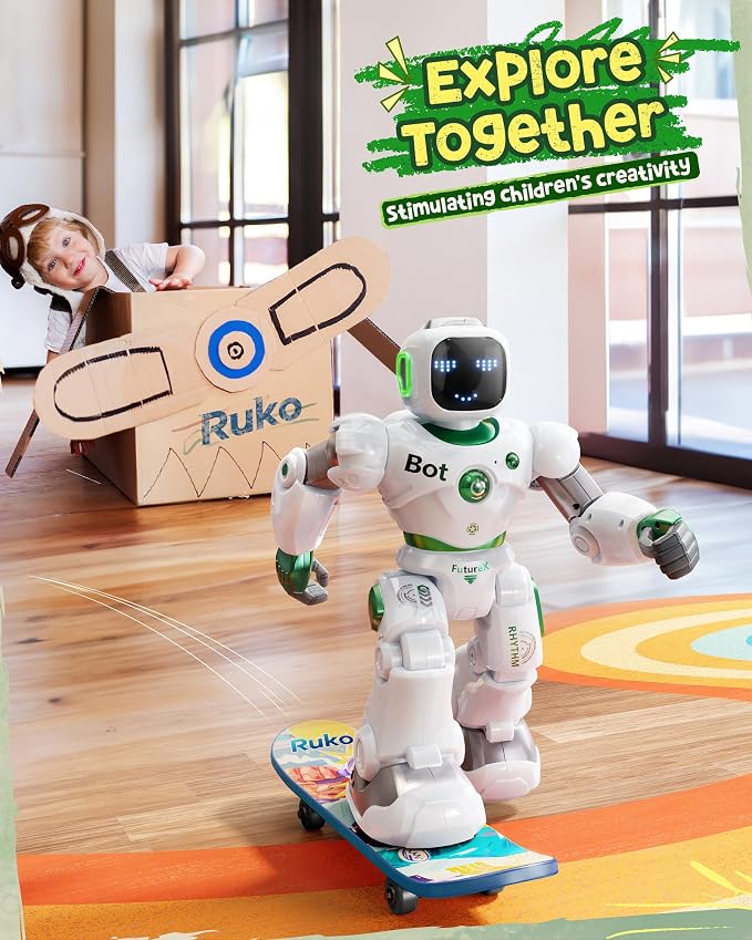 Ruko 1088 Large Remote Control Robot Toys for Kids, Birthday Gift, Green | STEM Programmable Remote Control Robot, Electronics Educational Gifts for Boys & Girls 4 5 6 7 8 9 Year Old
