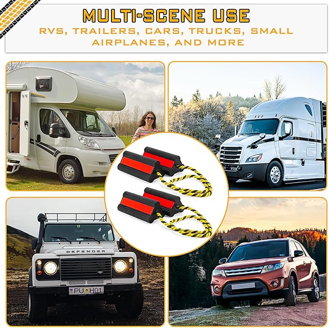 2 Pair Heavy Duty Wheel Chocks for RV Trailer, Rubber Wheel Stoppers, Dual Blocks Front and Back, Non Slip Tire Chock with Nylon Rope Reflective Tape for RVs Travel Trailers Car(Red)