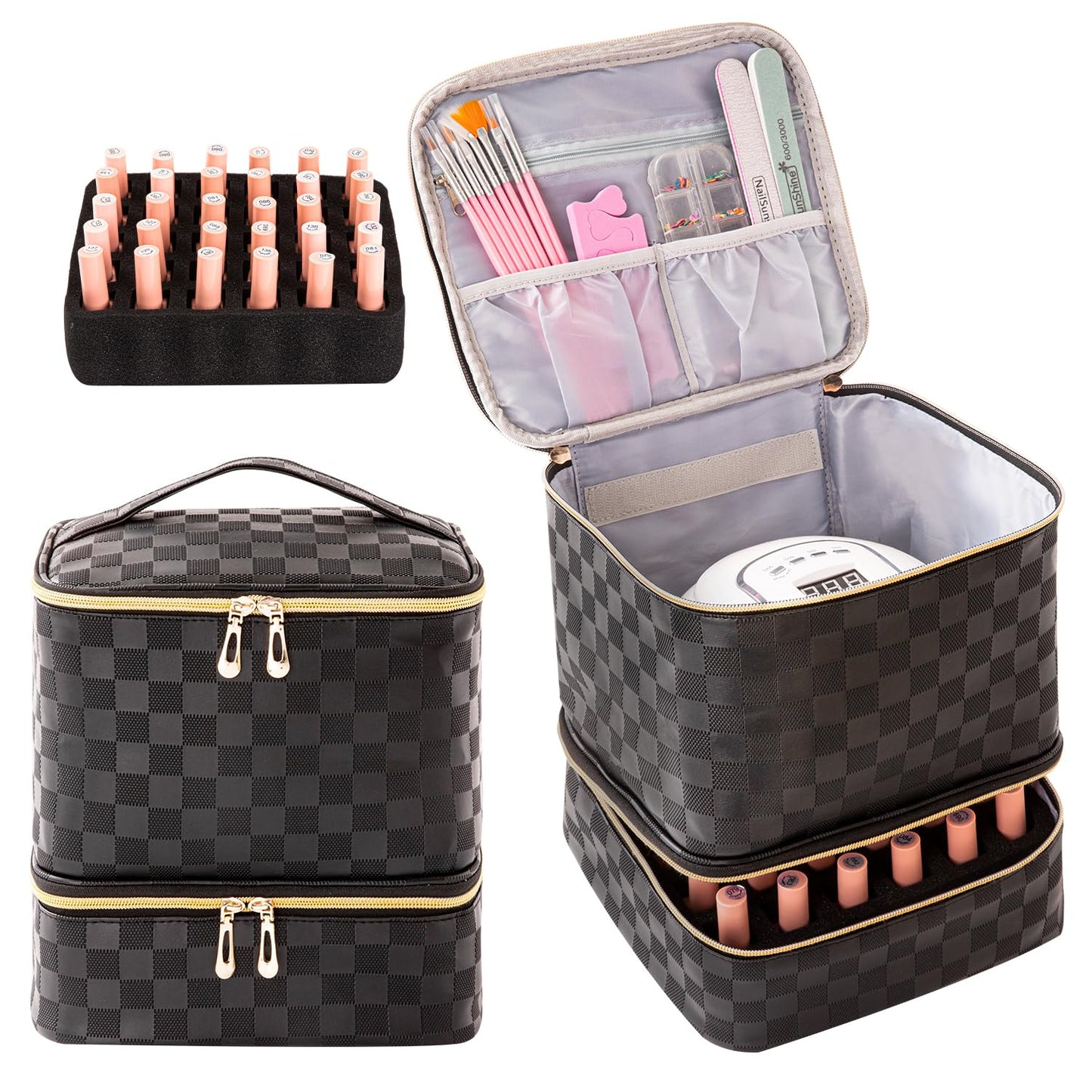 Agx Bravo Nail Polish Organizer Bag Holds 30 Bottles Nail Polish & Nail Lamp Gel Nail Polish Organizers And Storage For Nail Tec