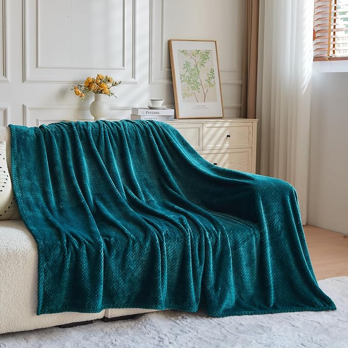 NEWCOSPLAY Fleece Leaves Pattern Throw Blanket, Dark Teal, 50"x60" | Super Soft Throw Blanket, Lightweight Cozy Bed Sofa Blanket, Premium Silky Flannel Fleece, Travel Blanket for All Season Use