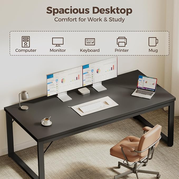 Mericonia 48 Inch Computer Desk, 1" Thick Small Office Table, Black | Modern Simple Style, Heavy Duty Industrial Frame, Small Study & Writing Table for Home Bedroom Work
