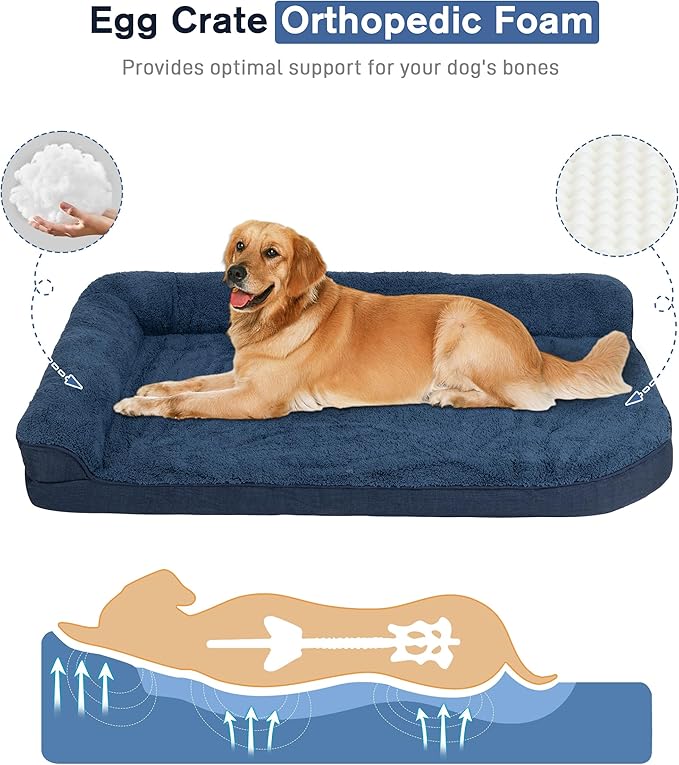 30'' x 20'' x 3.2'' L-Shaped Orthopedic Dog Beds, Small Dogs Bed with Removable Cover and Nonskid Bottom, Navy Blue