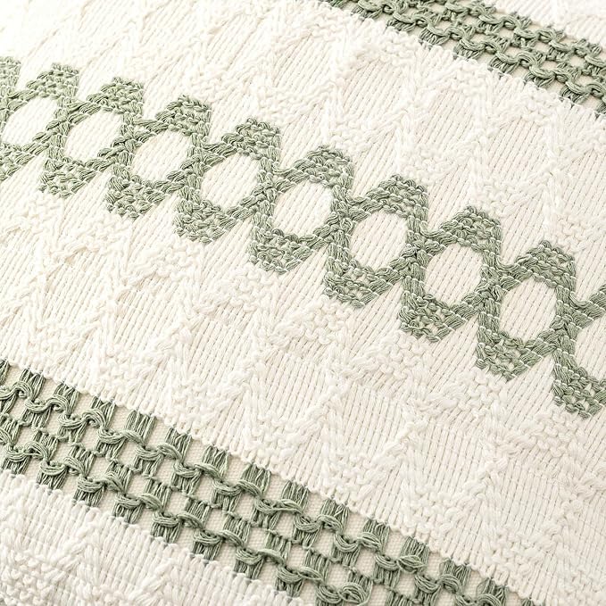 MIULEE Set of 2 Sage Green Boho Decorative Lumbar Pillow Covers 12x20 Inch | Farmhouse Couch Throw Pillows, Modern Cotton Cushion Covers, Macrame Woven Spring Home Decor for Bed Sofa Chair