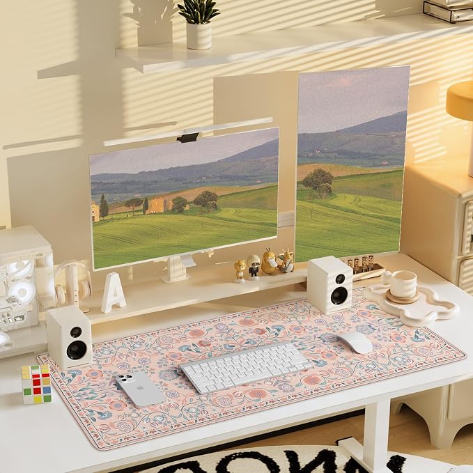 iCasso Desk Mat, Large Mouse Pad,35.4x15.7in,Peach Pink | Desk Pad Mat,Anti-Slip Big Mousepad with Stitched Edges for Work Home Offive