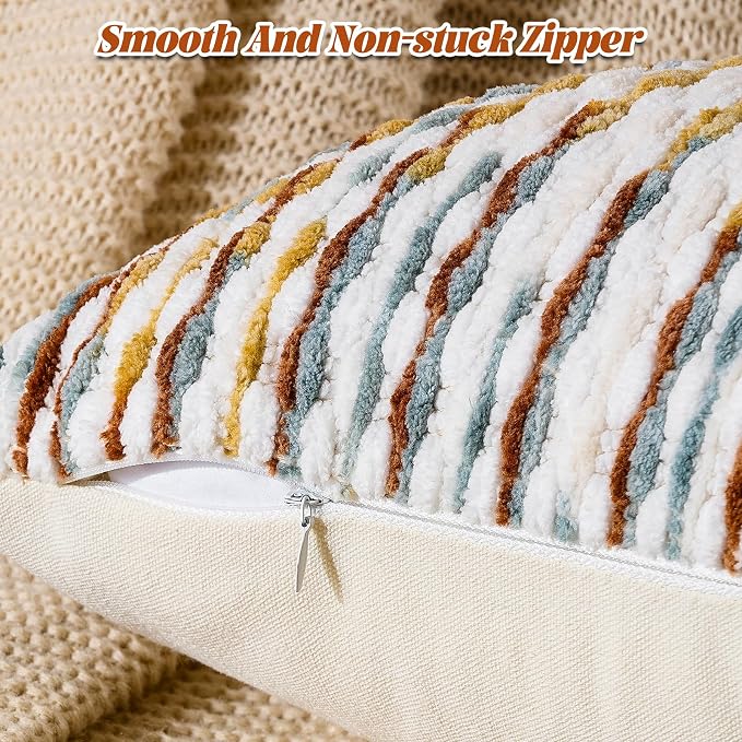Set of 2 Boho Chenille Pillow Cover Decorative Tufted Pillowcase for Couch Bed Sofa Bedroom Living Room Modern 20 x 20-Inch Brown