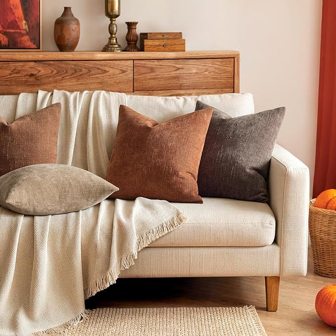 MIULEE 26x26 Inch Euro Textured Chenille Fall Throw Pillow Covers Dark Rust | Pack of 2 Decorative Soft Throw Pillows,Solid Textured Cushion Covers,Modern Home Decor for Bed Couch Sofa Bedroom Livingroom