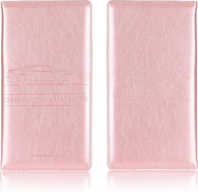 TOURSUIT Car Registration & Insurance Card Holder, Rose Gold | Vehicle License Document Organizer, Glove Box Compartment, Interior Car Accessories, For Women Men