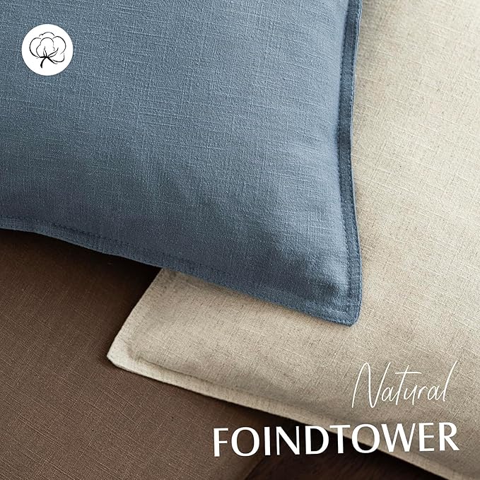 Foindtower Set of 2, Decorative Linen Solid Throw Pillow Covers Soft Accent Euro Cushion Case Boho Farmhouse Neutral Pillowcase for Couch Sofa Bedroom Living Room Home Decor 18 x 18 Inch Misty Blue