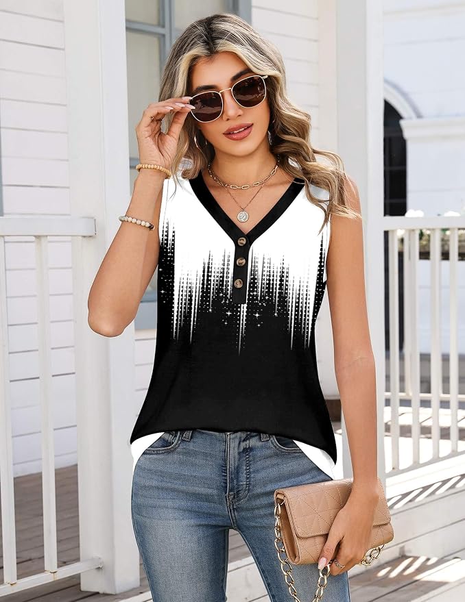 Zeagoo Tank Tops for Women 2026 Summer Top Henley Shirts Dressy Casual Loose Fit V-Neck Button Down Sleeveless Tshirt Blouse