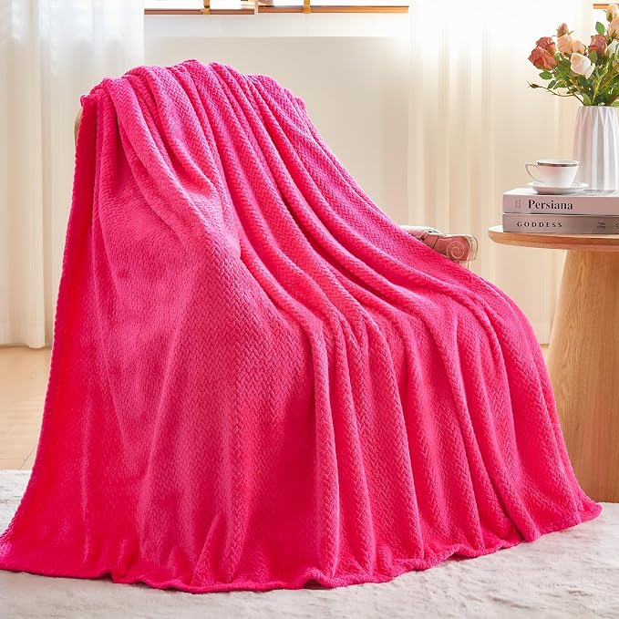 NEWCOSPLAY Fleece Leaves Pattern King Blanket, Dark Rose Red, 90"x110" | Super Soft Throw Blanket, Lightweight Cozy Bed Sofa Blanket, Premium Silky Flannel Fleece, Travel Blanket for All Season Use