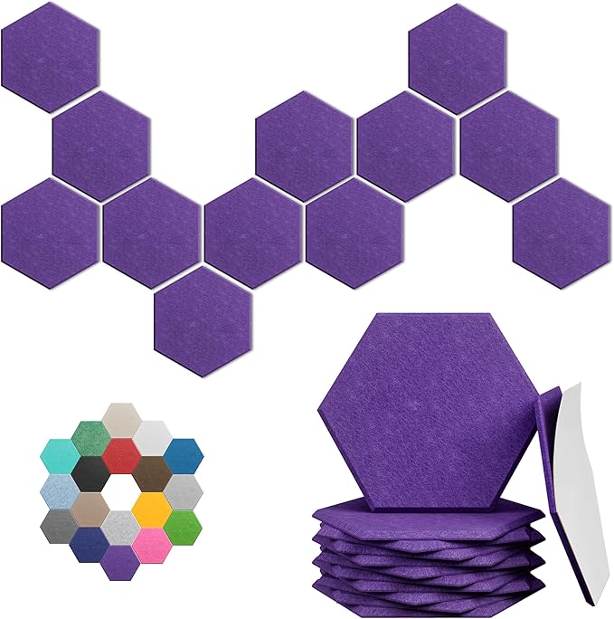 Hexagonal Acoustic Panels-12 Pack High-Density Sound Absorbing Panels 12"X10"X0.4" for Enhanced Noise Reduction, DIY Design, Idea for Studios, Offices, and Home Theaters(Violet)