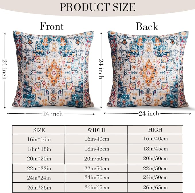 Boho Throw Pillow Covers 24x24 inch Set of 2,Boho Vintage Carpet Pattern Antique Ethnic Decor Double Sided Pattern Cushion Cover Soft Pillow Case Living Sofa Room Bed Square Pillow Cover