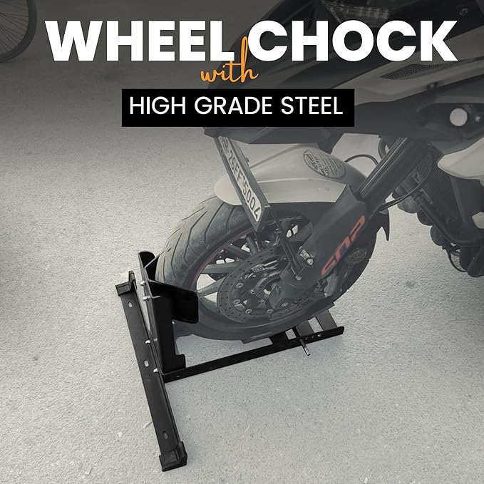 GRAND PITSTOP Universal Wheel Chock for Motorcycle Stand for Trailer Completely Adjustable Detachable Foldable Wheel Chock (Black-V2, 2000 lbs)