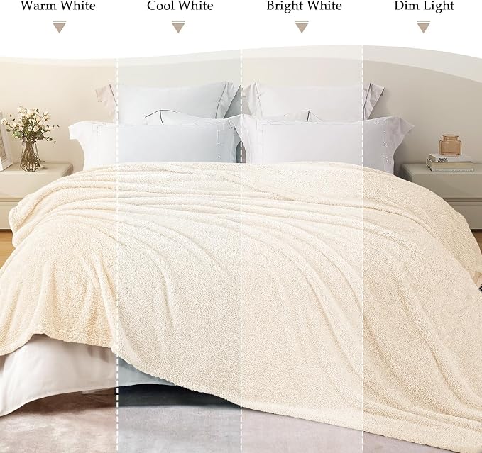 Exclusivo Mezcla Fleece Bed Blankets Queen Size for Bed, 90" x 90" | Super Soft and Cozy Fluffy Blanket for Women, Lightweight and Fuzzy Bedding for Bedroom , All Season, White